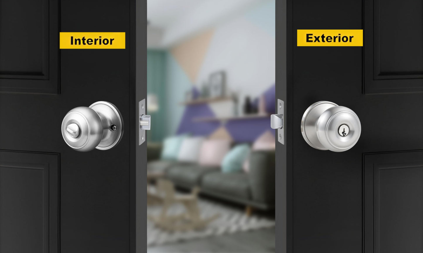 Comfhouse 2 Pack Stainless Steel Ball Entry Door Knob, Keyed-Alike Satin Nickel Entrance Door Knob,Interior/Exterior Door Knob with Lock For Bedroom Bathroom, Front Entry Door Knobs with Lock Same Key