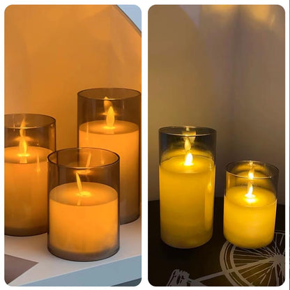 3Pack LED Flameless Flickering Candles with Remote Control and Timer,Battery Operated Electric Candles for Home Party Wedding Birthday Halloween Christmas (Grey)