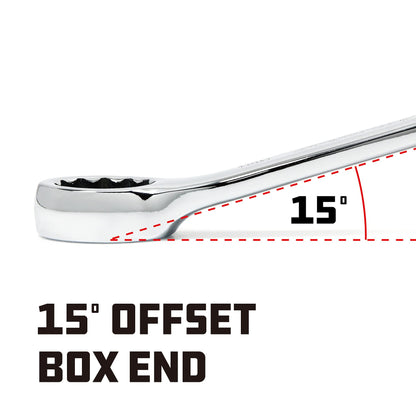 Powerbuilt 30mm Metric Combination Wrench, 12 Point Double Ended Box and Open End, 15 Degree Offset Polished 644134