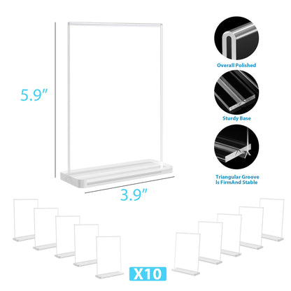 10 Pack Acrylic Sign Holder Clear Display Stand Double Sided Vertical Flyer Menu Brochure Holders for Restaurant Wedding School Office Hotel Party, 4 x 6Inch (10PCS)