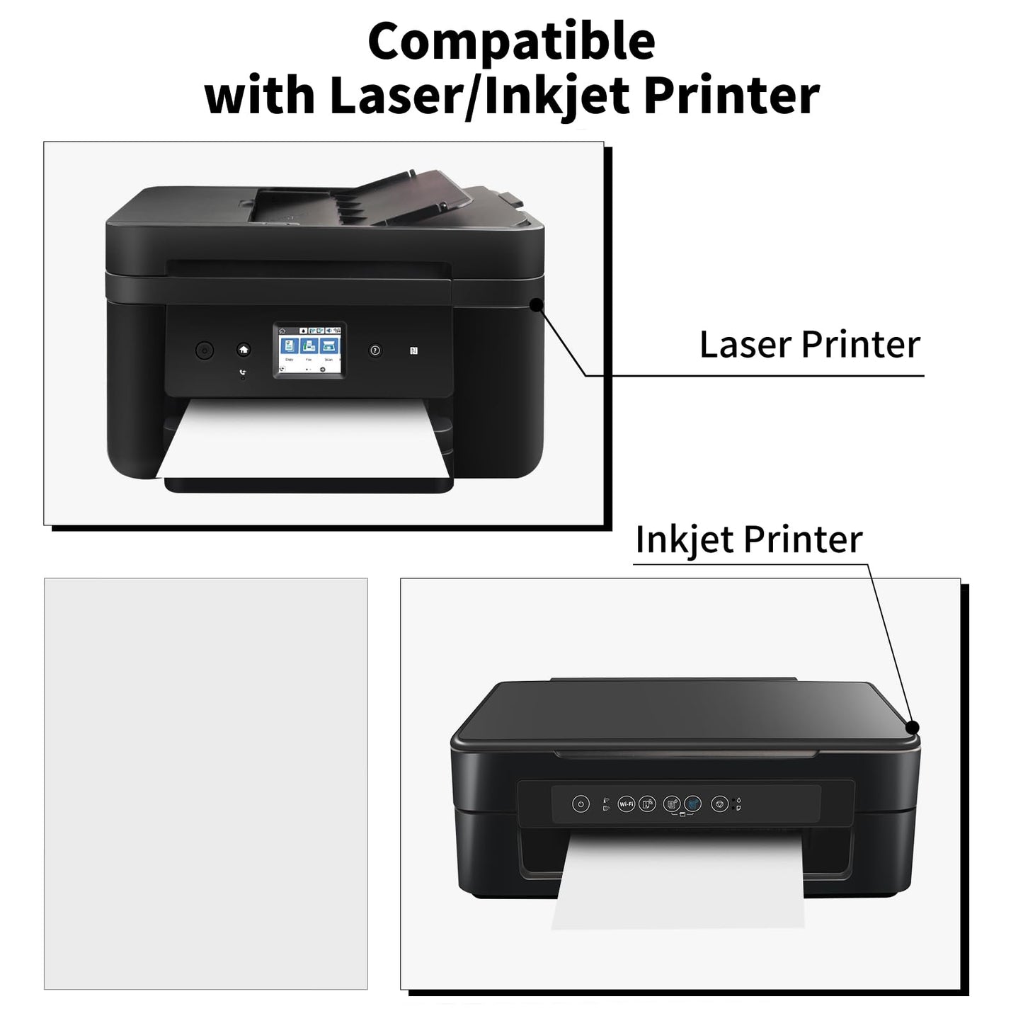8.5" x 11" Full Sheet Label Sticker Paper for Laser & Inkjet Printers,Self Adhesive Printer Paper Shipping Labels,Printable White Matte Mailing Label Stickers(100 Sheets,100 Labels)