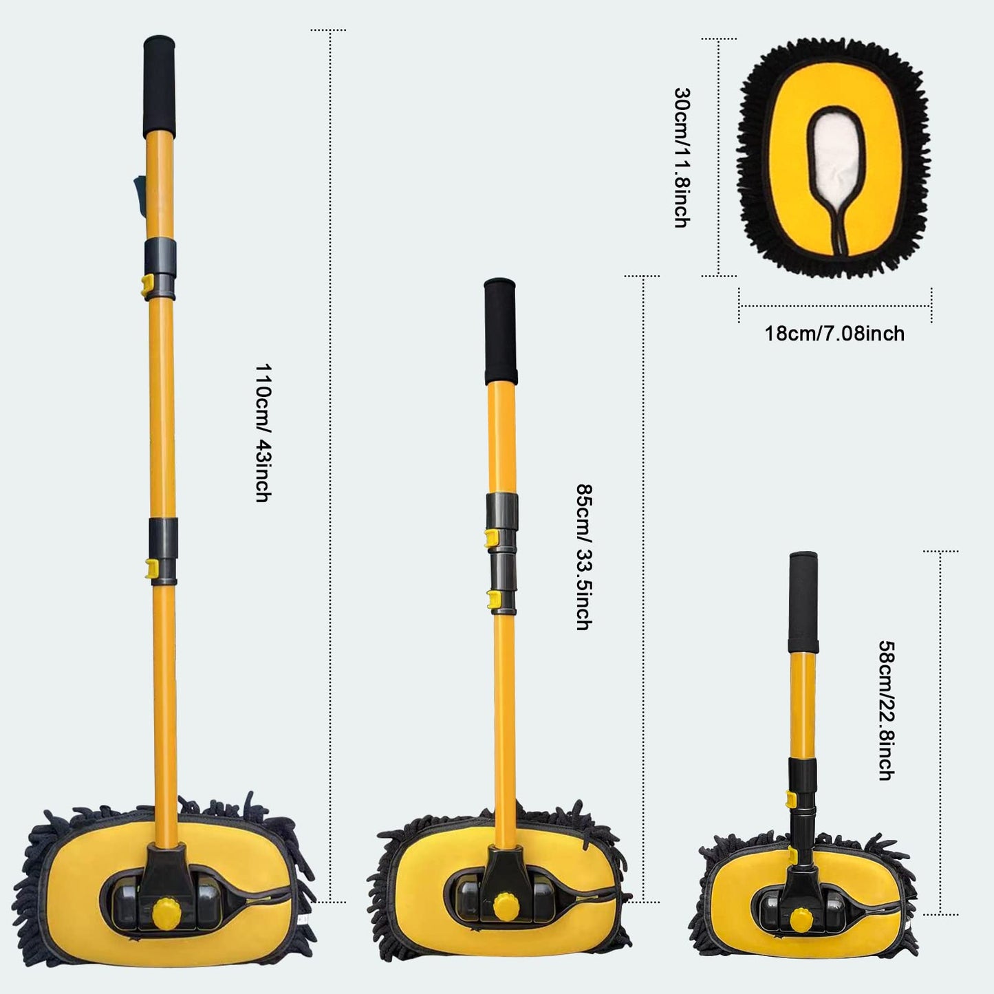 YeewayVeh Car Wash Brush with Long Handle, Car Wash Mop with Replaceable Microfiber Cover, Microfiber Cleaning Supplies with 15° Curved Extension Pole Washing Kit for RV Truck Camper, Yellow