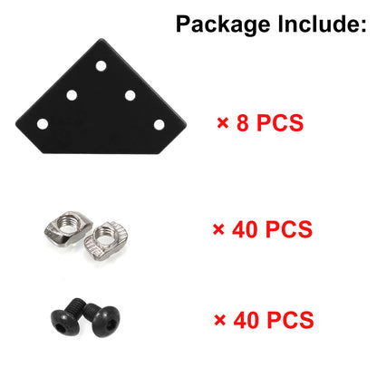 2020 Aluminum Extrusion Connector Bracket Set Included 8PCS Joint Plates,40Pcs M5 L-Slot Nuts and 40Pcs M5x8mm Hex Socket Cap Screw for 2020 Series Aluminum Profile 3D Printer Frame