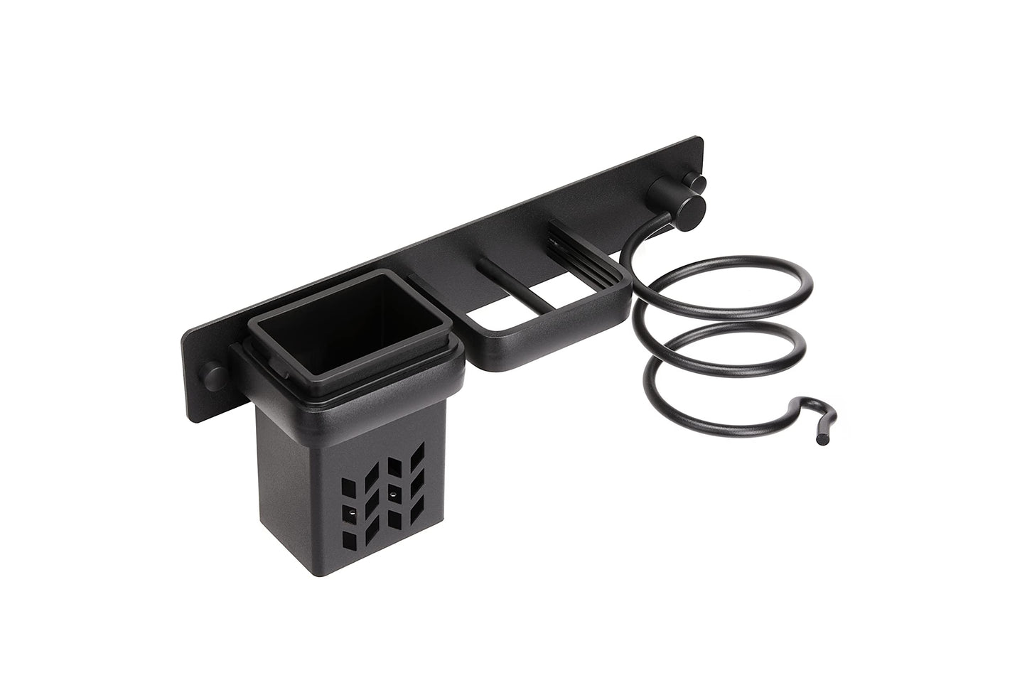 YUET Hair Dryer Holder,Hairdryer Station Accessories Organiser Wall Mounted Shelf Bracket Stand Hanger Straightener Blow Storage with Holes Rack Plug Hook For Bathroom Aluminum Black