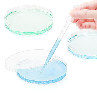 Bekith Petri Dishes with Lids, 50 Pack 90mm Dia x 15mm Deep Plastic Sterile Container, 50 Pack Plastic Transfer Pipettes(3ml)