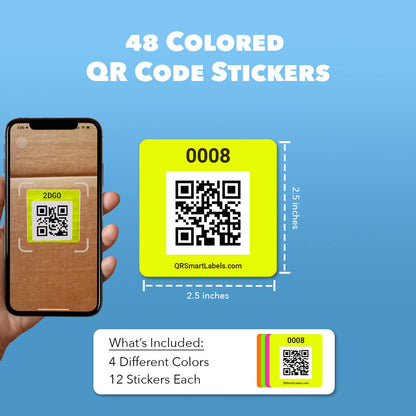 Smart Labels QR Code Stickers Pack of 48 (Neon) Made in USA - QR Code Labels for Storage & Inventory Tracking, Storage Unit Organization, App Stickers for Inventory Organization & Moving Supplies