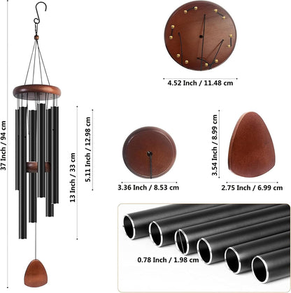 Wind Chimes for Outside, Bingxue 37" Wooden Sympathy Wind Chimes Memorial Wind Chime for Loss of Loved One Mother Father, Sympathy Gift Home Decor Outdoor Garden Patio (Black, 30Inch)