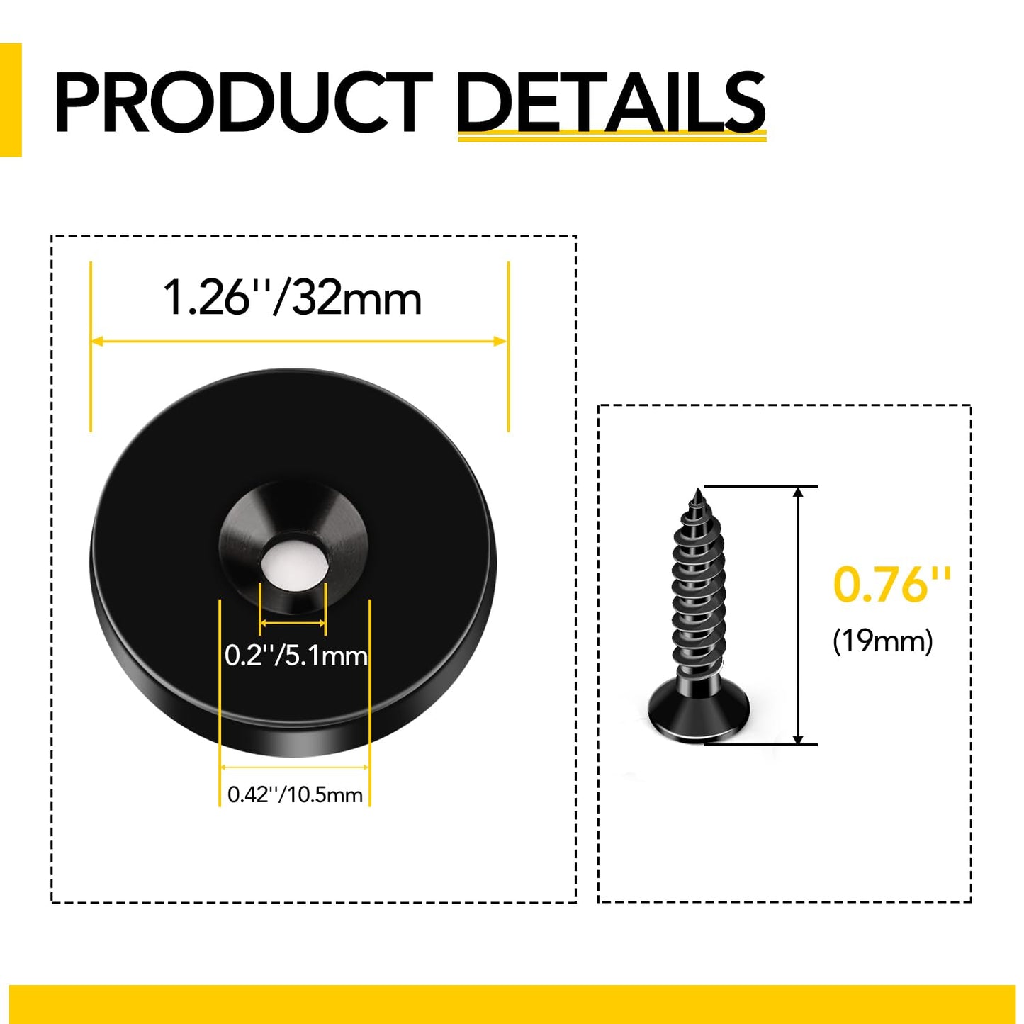 DIYMAG Black Epoxy Coated Disc Countersunk Hole Magnets, Permanent Rare Earth Magnets with Screws-8 Pack 1.26 inch x 0.2 inch