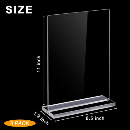 Acrylic Sign Holder 8.5 x 11 Inch 6 Pack, Clear Display Sign Stand for Store Sign Holders, Vertical Double Acrylic Stands, Flyer Holder & Plastic Paper Holder