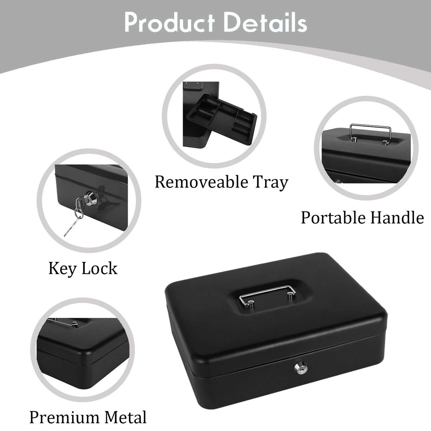 Cash Box with Lock and Money Tray Metal Money Box for Cash Lock Box for Money