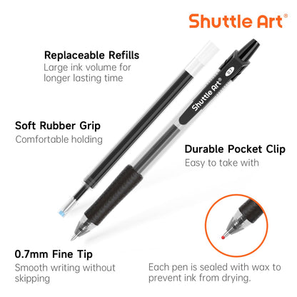 Shuttle Art Black Gel Pens, 48 Pack(20 Gel Pens with 28 Refills) Retractable Medium Point Rollerball Gel Ink Pens Smooth Writing with Comfortable Grip for Office School Home Work