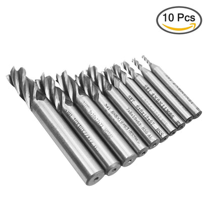 10 PCS 0.08" - 0.47" End Mills, AFUNTA 4-Flute HSS CNC Straight Shank Drill Bit Set Cutter Tool Set for Wood Aluminum Steel Titanium