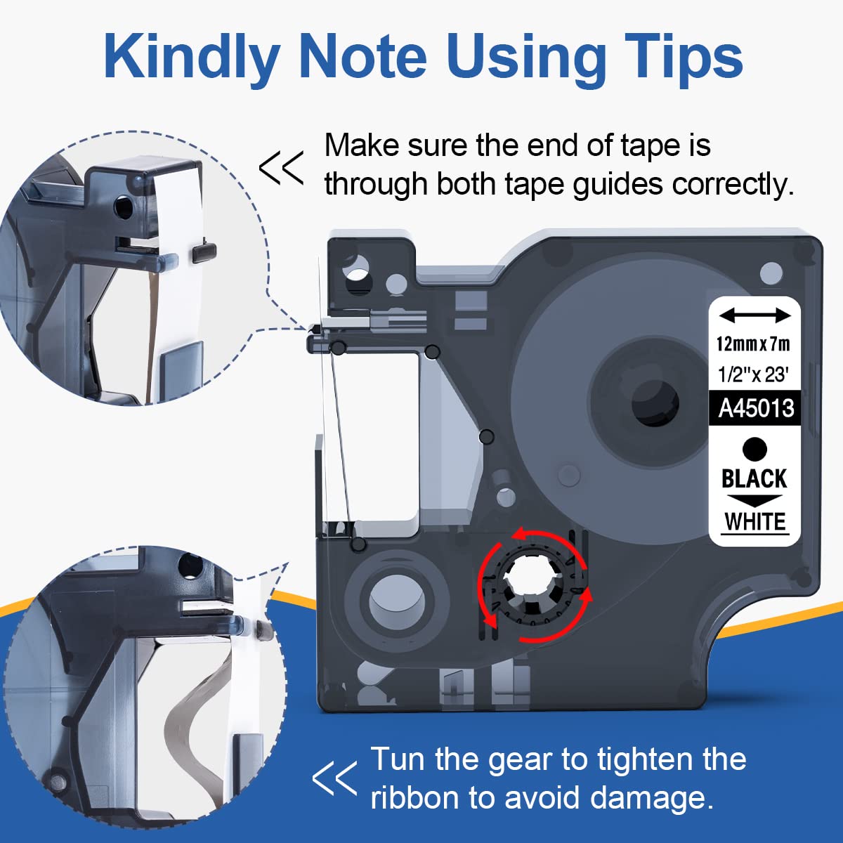 Replace for DYMO Label Maker Refills 45013 Compatible with DYMO D1 Label Tape 1/2'' x 23' (12mm x 7m) 45013s S0720530 for Dymo Labelmanager 160 280 210D 360D 420P, Black on White, 5-Pack