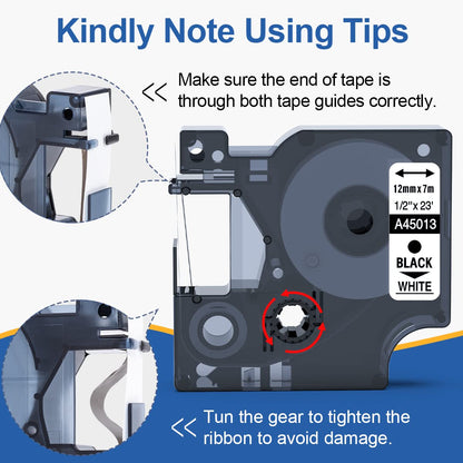 Replace for DYMO Label Maker Refills 45013 Compatible with DYMO D1 Label Tape 1/2'' x 23' (12mm x 7m) 45013s S0720530 for Dymo Labelmanager 160 280 210D 360D 420P, Black on White, 5-Pack