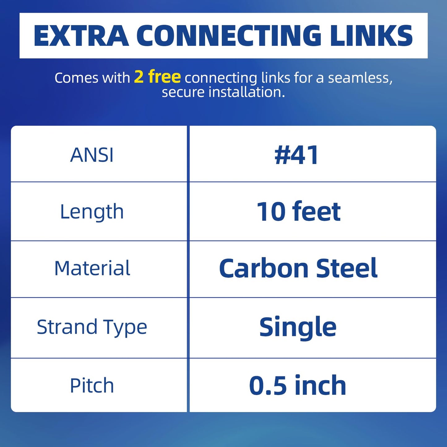 Patioer #41 Roller Chain 10 Feet for Electric Gate Openers with 2 Connecting Links, Carbon Steel Chains for Automatic Sliding Gate Opener Operator Garage Hanger Door Go Karts ATVs Dirt Bikes