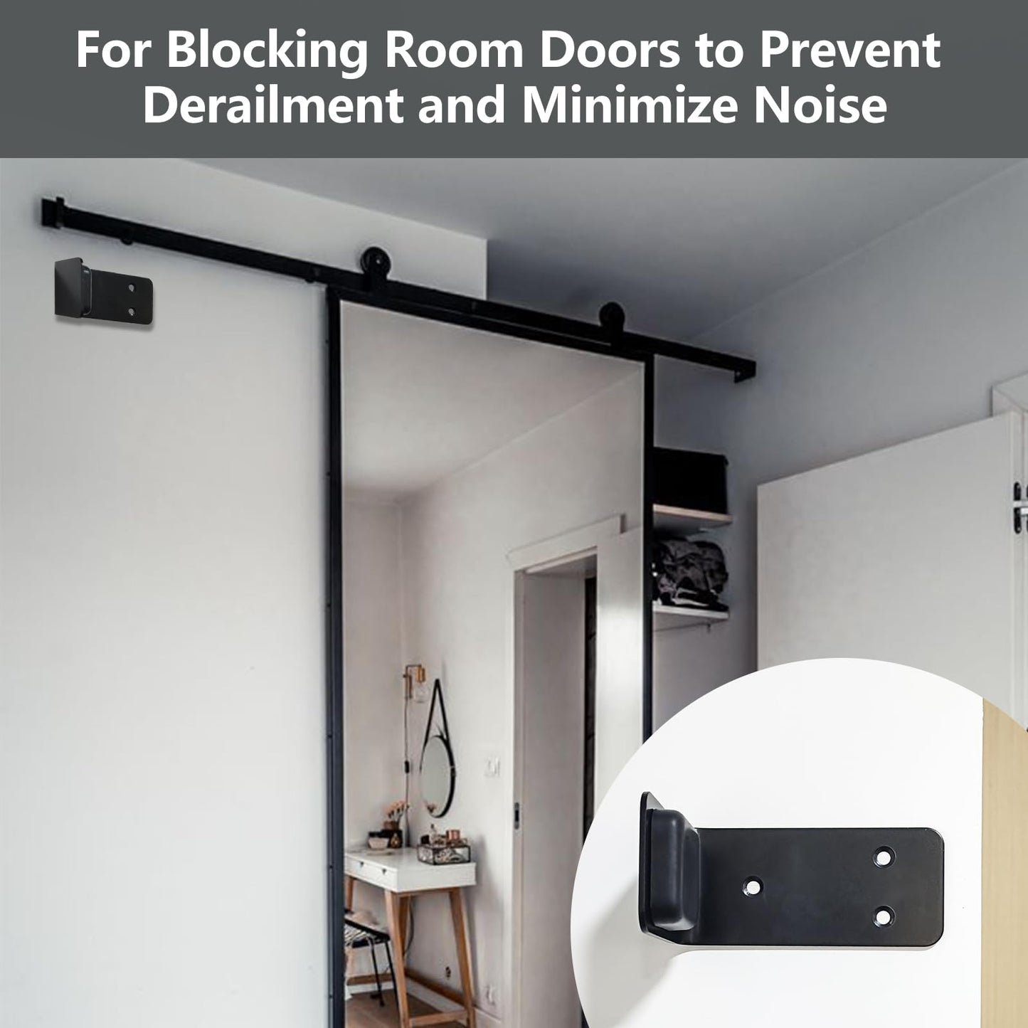 90 Degree Right Angle Door Stopper, Heavy Duty Sliding Barn Door Stop Holder Anti-Collision Wall Mounted Door Stopper with Screws On Floor or Wall (Black)