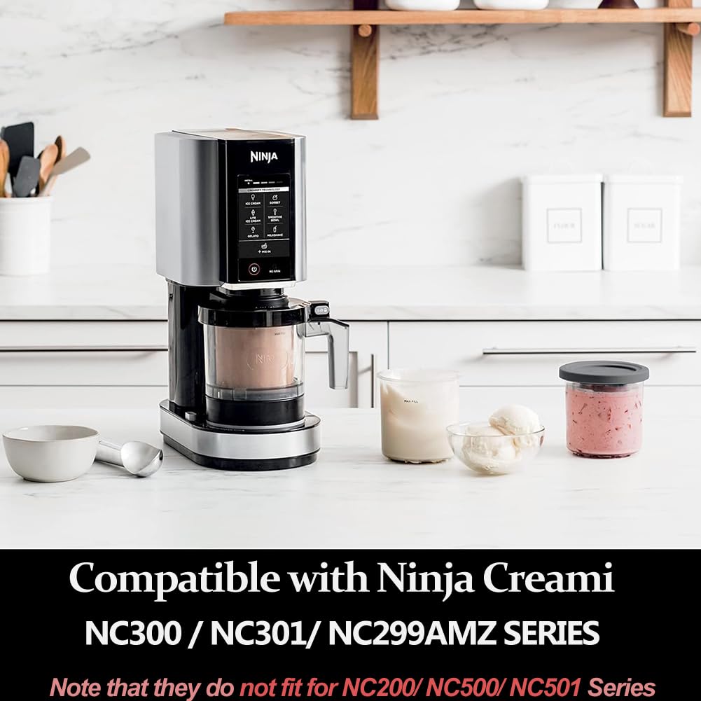 4 Pack Pints and Lids for Ninja Creami NC299AMZ NC300C NC301C CN302CCO Series Ice Cream Makers, BPA-Free & Dishwasher Safe, 16oz SharkNinja Creamy Containers Replacement