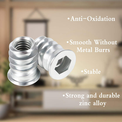 150 Pcs M6 x 15mm Hex Socket Screw Inserts Threaded Insert Nuts, M6 Screw in Nuts for Wood Furniture