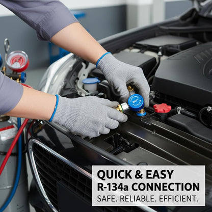 R134a Quick Coupler Adapter Set, Low and High Side AC Coupler Connector with 1/4" Flare Male Thread, Heavy Duty Brass Air Conditioning Charging Hose Fitting for Car AC System Evacuation