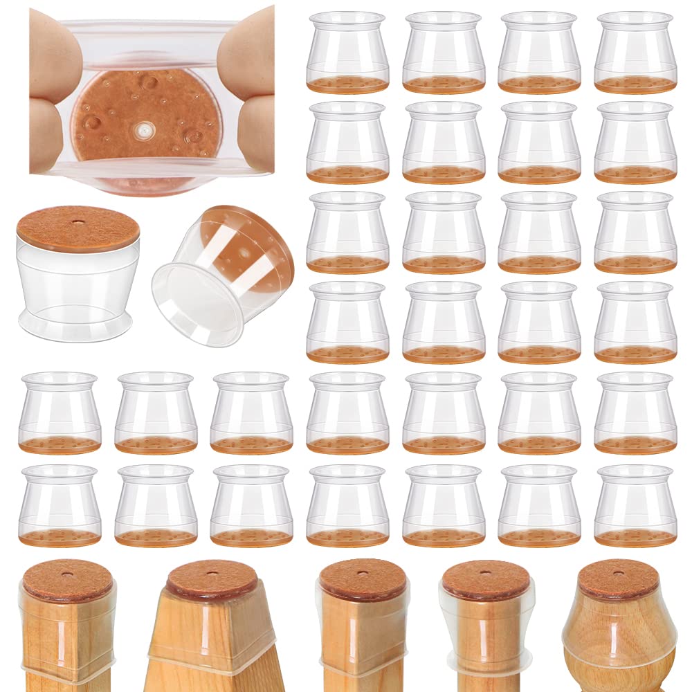32 Pcs Chair Leg Floor Protectors for Hardwood Floors Silicone Covers to Protect Wood Tile Floors Felt Pads Furniture Leg Caps Anti-Scratch Reduce Noise (Fit:1.3"-2")