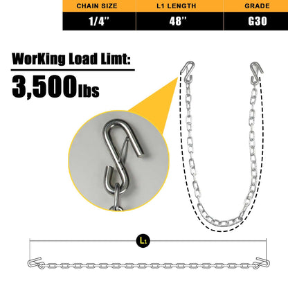AYMMIC Trailer Hitch Safety Chain, Trailer Accessories, 1/4" Forged Loose-Leaf Chain with U-Shaped Safety Grapple, 48"*1/4" Safety Chain G30 (Pack of 2) Brand: AYMMIC