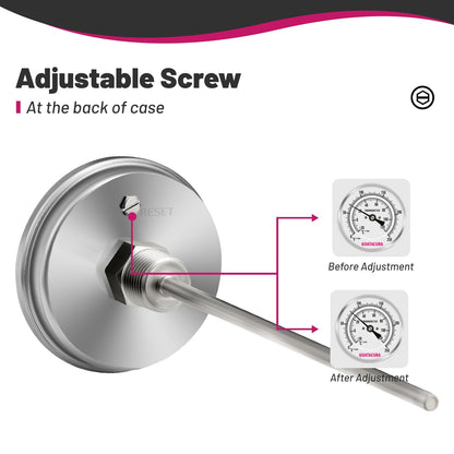 GOATACURA Bimetal Thermometer, Full Stainless Steel, 3" Dial Size, 6" Stem, 1/2" NPT Back Mount, 0-250 Deg F/-20-120 Deg C, 1% Accuracy