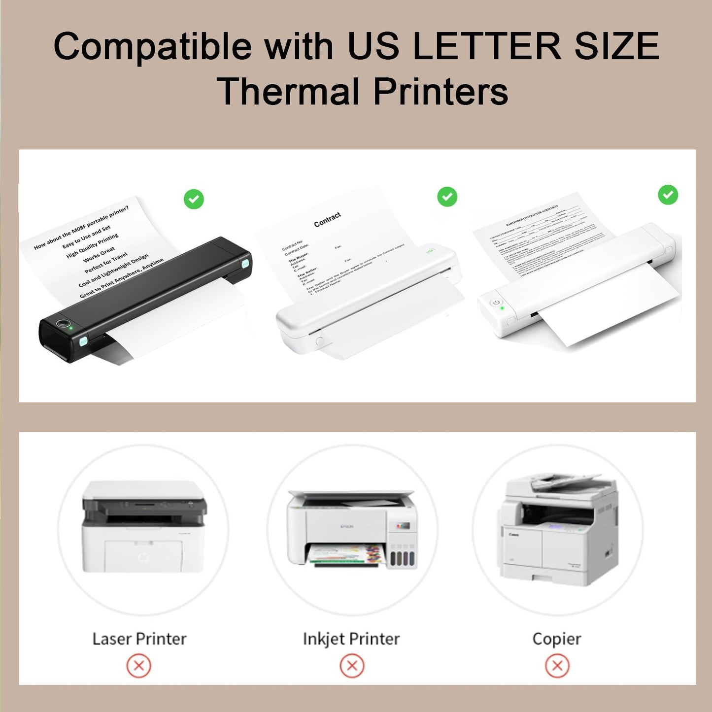 Thermal Printer Paper 8.5 x 11 Inch, 200 Sheets US Letter Size Thermal Paper, Continual Feeding Folded Printing Paper Compatible with m08F/A40 Thermal Portable Printer