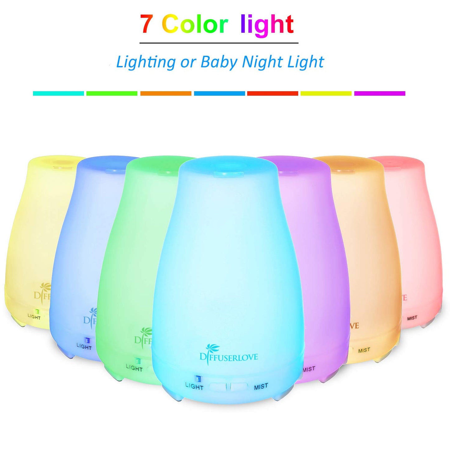 Diffuserlove Essential Oil Diffusers 200ML Remote Control Ultrasonic Mist Humidifiers BPA-Free Aromatherapy Diffuser with 7 Color Lights and Waterless Auto Shut-Off for Bedroom Office Kitchen