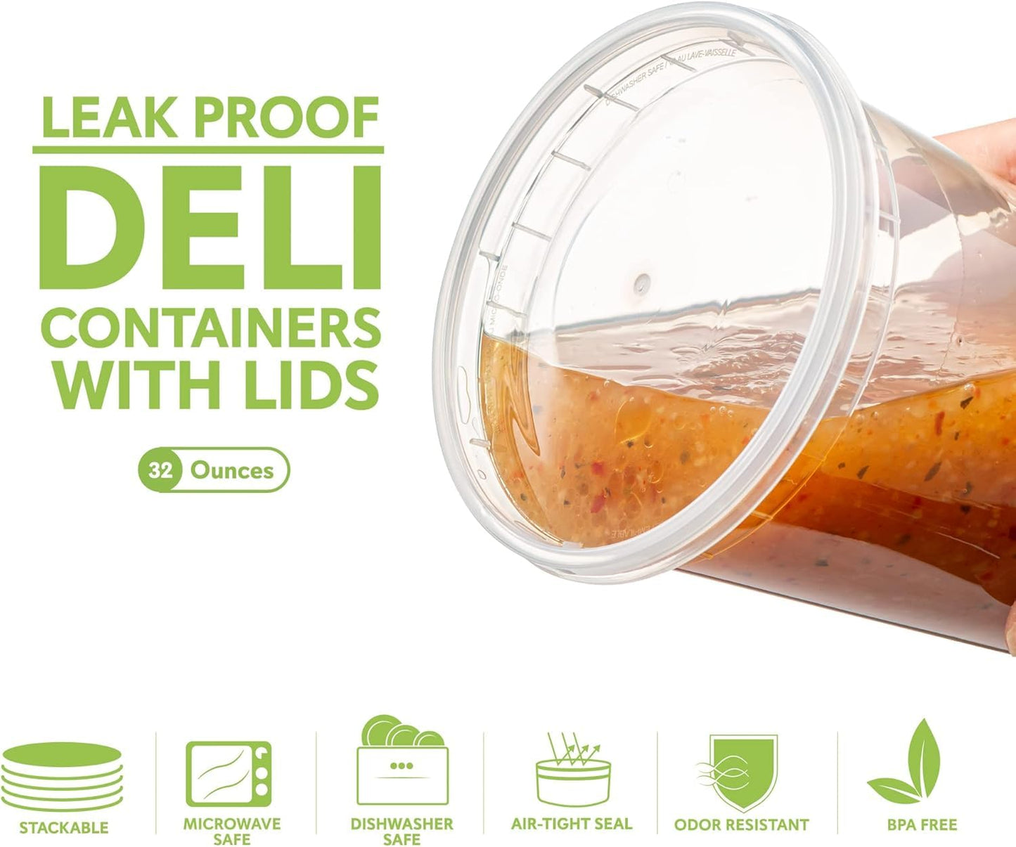 Deli Food Containers with Lids - 24 Sets 32 oz Airtight Food Storage Containers, Freezer/Dishwasher/Microwave Safe, Soup Containers For Takeout Meal Prep Storage