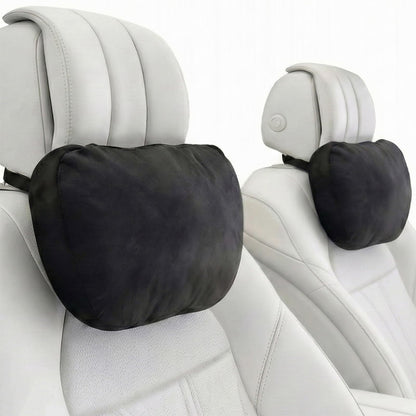 2PCS Welbrit Car Pillow for Car Neck Pillow for Driving Seat Leather Neck Support Soft Cushion Back Support Head-Rests for Vehicle Sleeping with Elastic Adjustment Strap (Black, Head)