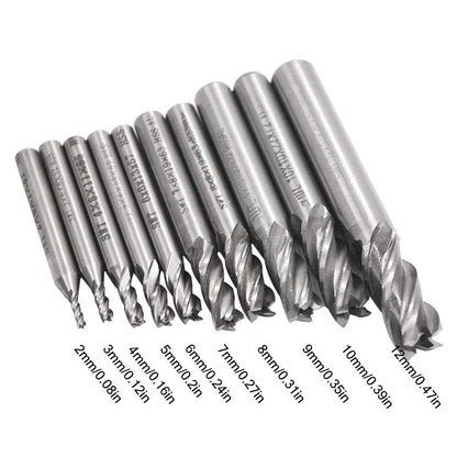 10 PCS 0.08" - 0.47" End Mills, AFUNTA 4-Flute HSS CNC Straight Shank Drill Bit Set Cutter Tool Set for Wood Aluminum Steel Titanium