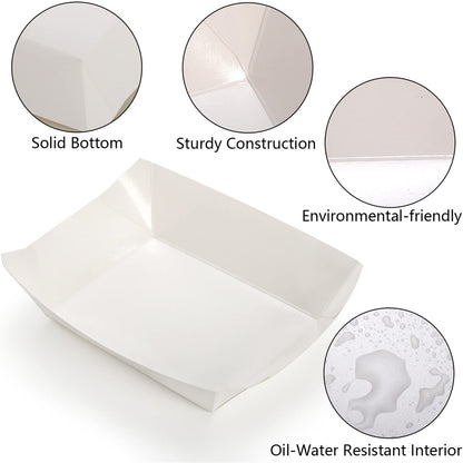 DEAYOU 250 Pack Small Paper Food Boats, 1 LB White Paper Food Tray, Disposable Paperboard Serving Basket for Nacho Fries, Greaseproof Fast Food Snack Holder Container for Party, Concession Stand