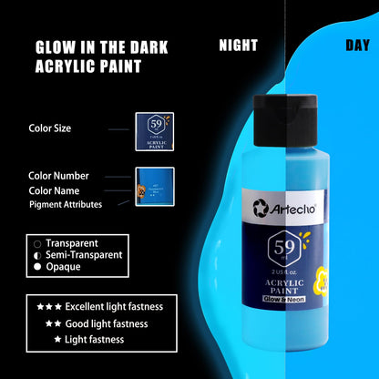 Artecho Acrylic Paint, Paint Set, 6 Neon & Glow in the Dark 2-in-1, 2 Oz Acrylic Paint Supplies for Wood, Fabric, Crafts, Canvas, Leather&Stone