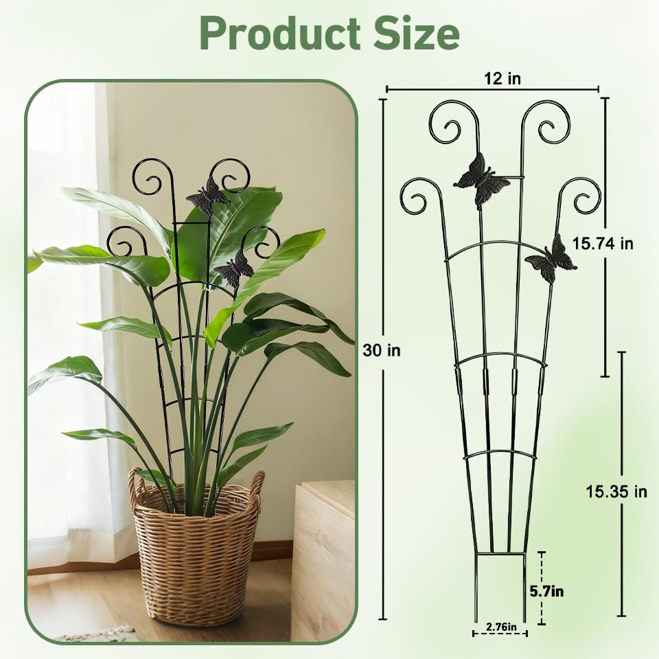Xeeol 30'' Larger Plant Trellis Indoor, Expandable House Plant Climbing Support, Metal Trellis for Climbing Plants Indoor for Monstera Hoya Pothos, 2P