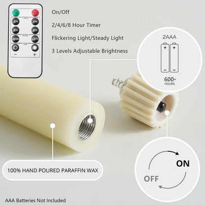 Stmarry Ivory Flameless Taper Candles with Remote and Timer, 9.65 Inch Real Wax LED Candlesticks, Battery Operated Tall Taper Candles with 3D Flickering Flame, Christmas Home Wedding Decor, 3 Pack