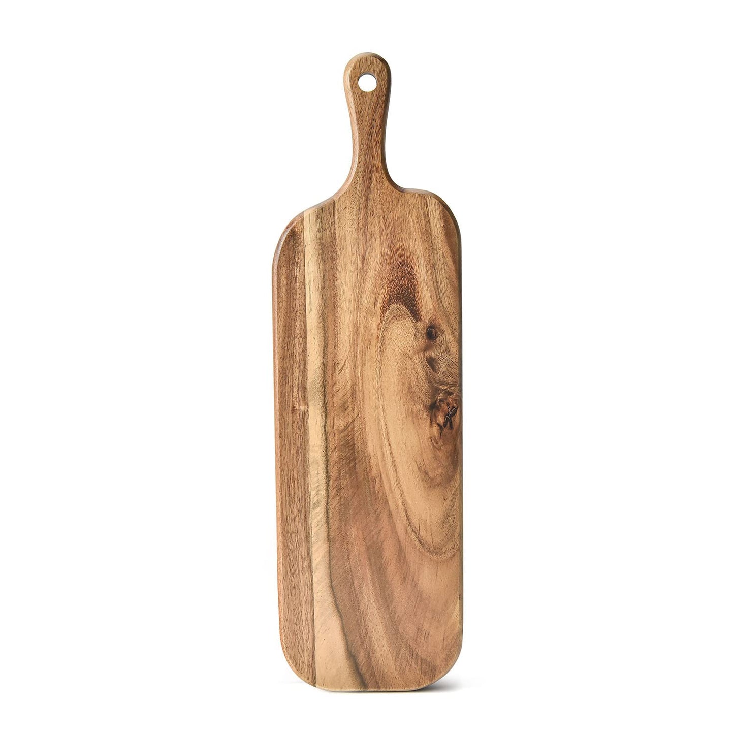 Bill.F Acacia Wood Cutting Board with Handle Small Size Long Wooden Charcuterie Board Paddle Cheese Board Serving Boards for Kitchen Meat, Pizza,Cheese, Bread, Vegetables &Fruits 16'' x 4.7'' x 0.6''