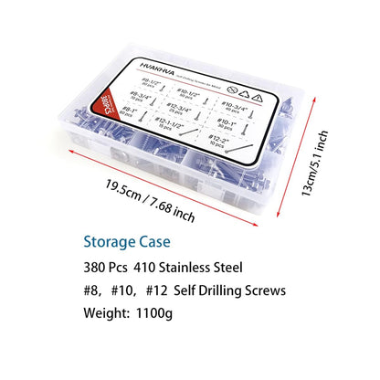 410 Stainless Steel Self Tapping TEK Screws Assortment,#8#10#12 Hex Head Self Drilling Screws for Metal