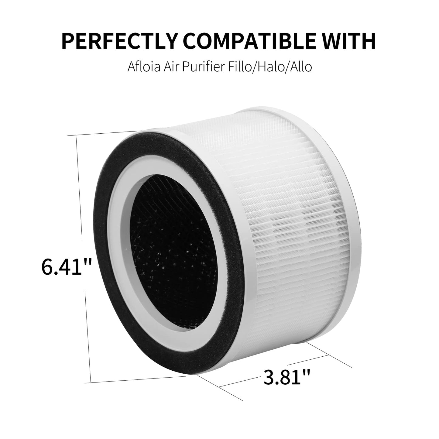 CPGSY 2|4 Pack Fillo/Halo/Allo True HEPA Replacement Filter Compatible with Afloia Purifier Fillo/Halo and MOOKA Allo Purifier (White, 2 Pack)