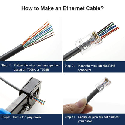 CableCreation RJ45 Pass Through Connectors, 100-Pack Cat6/Cat5e Gold Plated Modular Plug Unshielded Crimp Connector for Solid or Stranded UTP Ethernet Cable