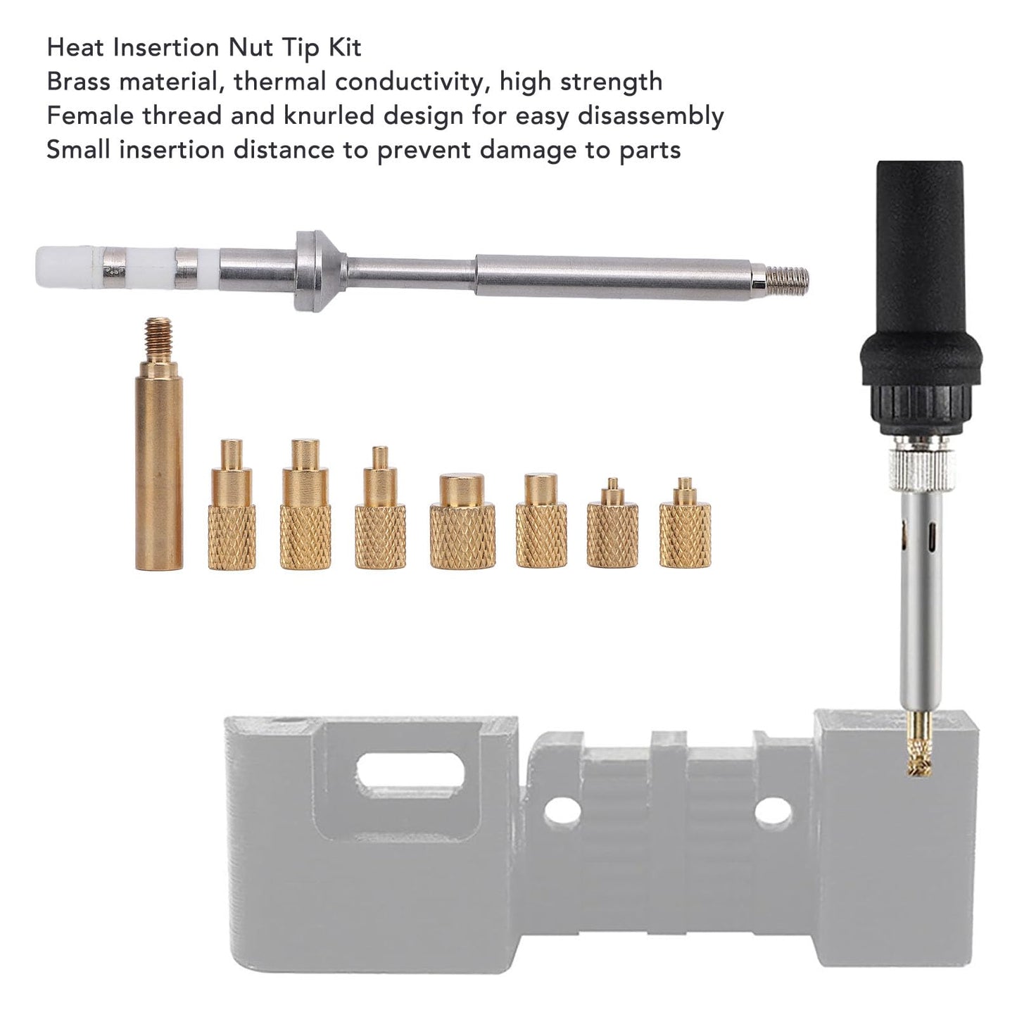 Brass Knurled Nut Inserts, Heat Set Insert Tool, Pine64 Adapter, for TS100, TS101, PTS200 Soldering Iron Head,Screw Design Nut Insert Kit with 2 Heating Head Adapters
