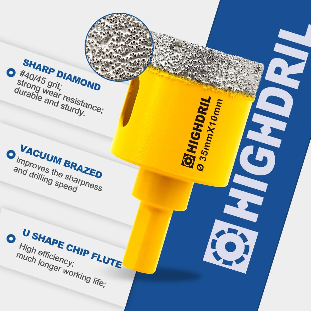 HIGHDRIL Diamond Core Drill Bit,2Pcs Diameter 32mm 1-1/4" with Triangle Shank Vacuum Brazed Hole Saw for Concrete Granite Marble Glass Porcelain Tile Masonry Brick