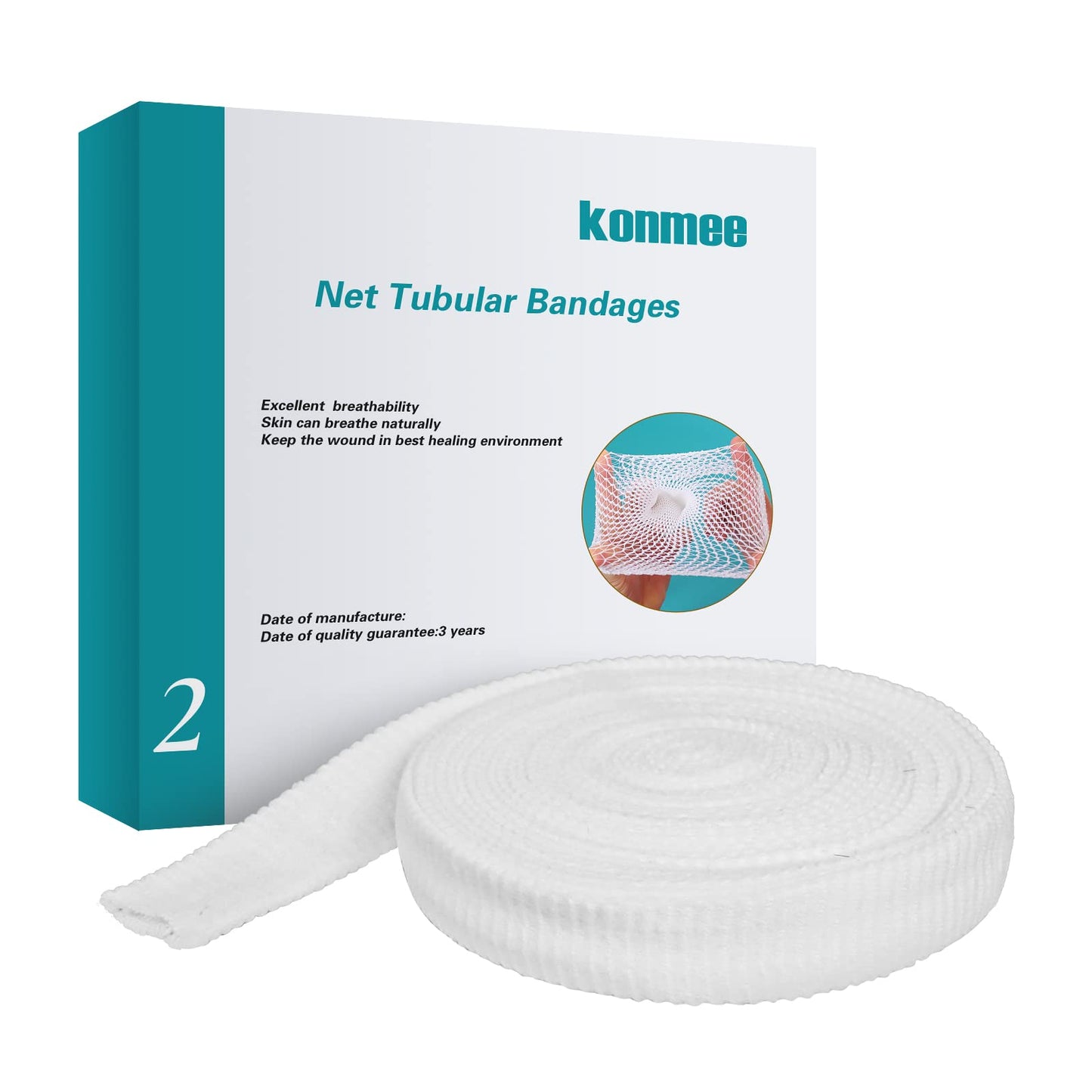 Konmee Size 2 Tube Bandages Fix Net Tubular Bandage Elastic Net Wound Dressing for Thumbs and Toes, 32.8FT Long