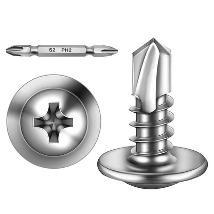 Mywish 300pcs #8×1/2" Self Tapping Screws for Metal, Sheet Metal Screws 410 Stainless Steel Truss Head Self Drilling Screws High-Strength Quick Tapping