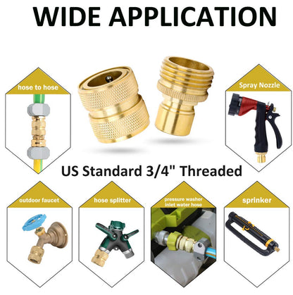 STYDDI Brass Full Flow Garden Hose Quick Release Connect Adaptor Fitting - Full Port Outdoor Water Quick Disconnect Connector Coupler With Male and Female - 3 Sets, 4 Washers