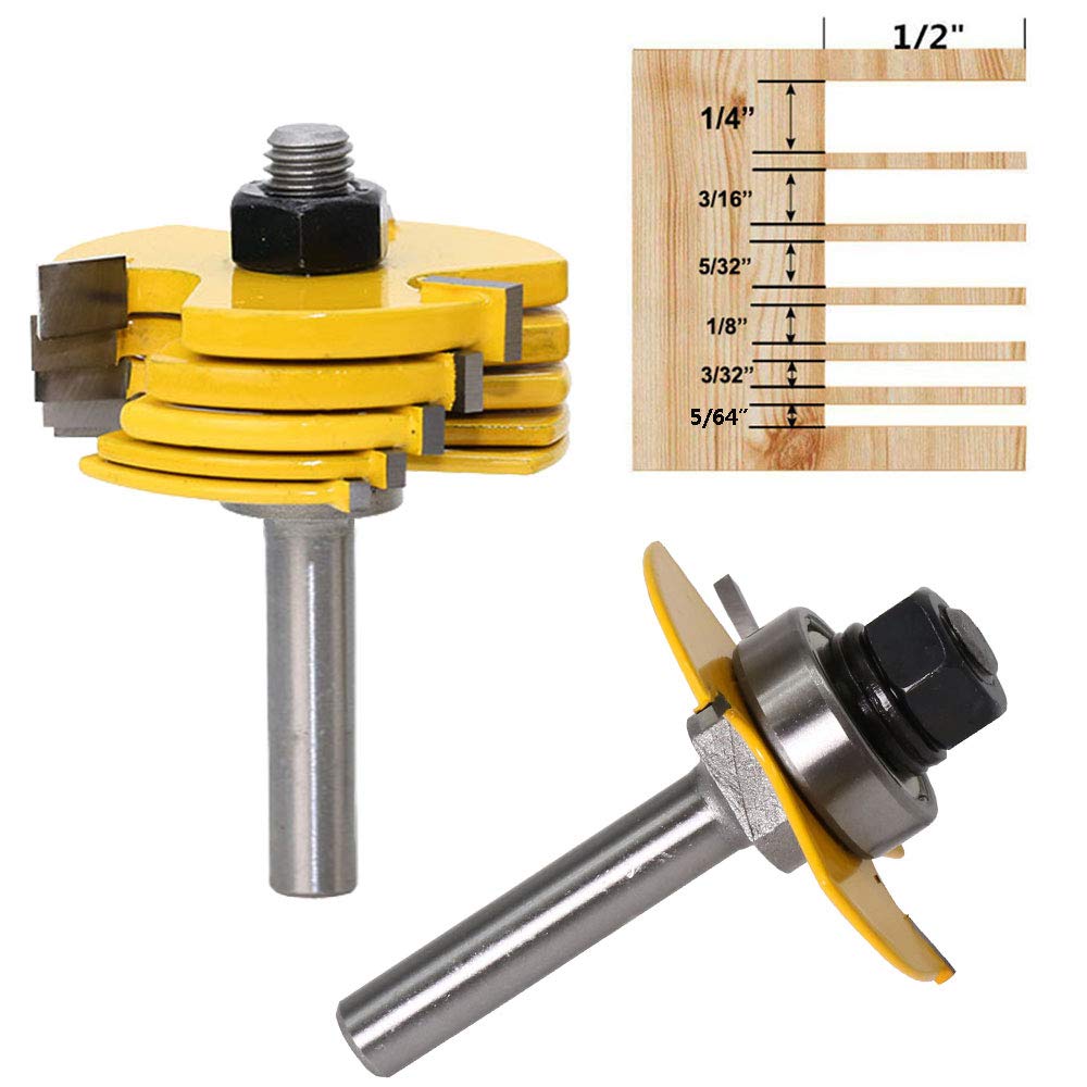Bestgle 1/4 Inch Shank Slot Cutter Router Bits Adjustable 3 Wing Slotting Cutter Router Bit Set with 6 Different Cutting Lengths 5/64", 3/32", 1/8", 5/32", 3/16", 1/4" for DIY Woodworking