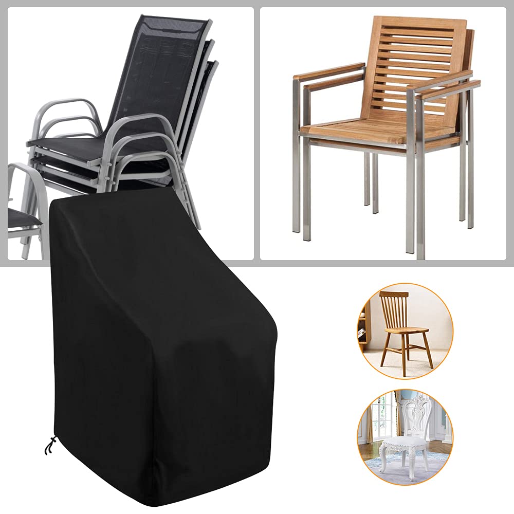 Uranshin Outdoor Patio Furniture Covers, Stackable Waterproof Chair Covers, 210D Oxford, Black, 25"L x 25"W x 47”H