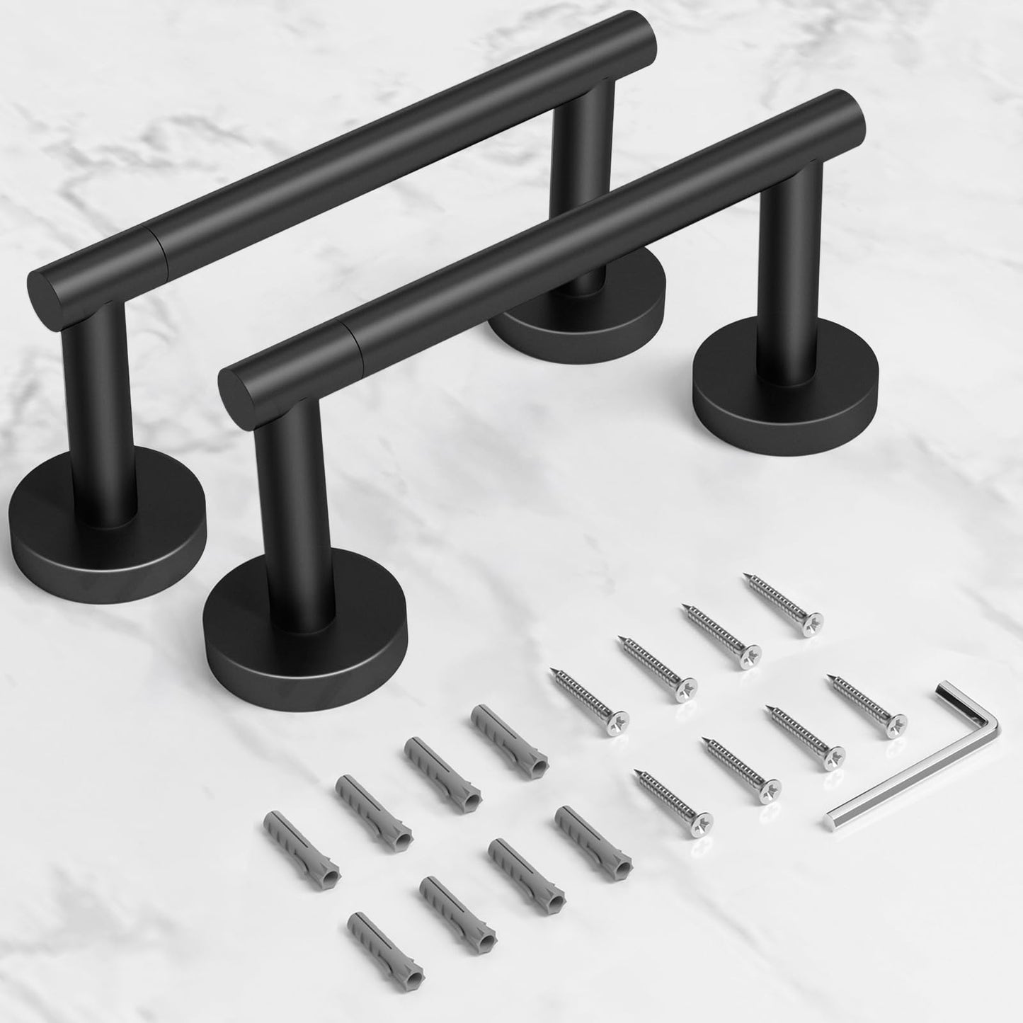 HITSLAM Toilet Paper Roll Holder Matte Black, 2 Pack Double Post Pivoting Toilet Paper Holder Wall Mount, SUS304 Stainless Steel Toilet Tissue Holder, Bathroom Accessories for Kitchen, Washroom