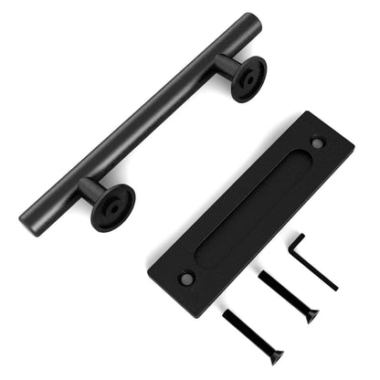 CCJH 9.5" Pull and Flush Sliding Barn Door Handle Set Heavy Duty Large Rustic Two-Side Design for Gates Garages Sheds Furniture, Solid Steel,Black