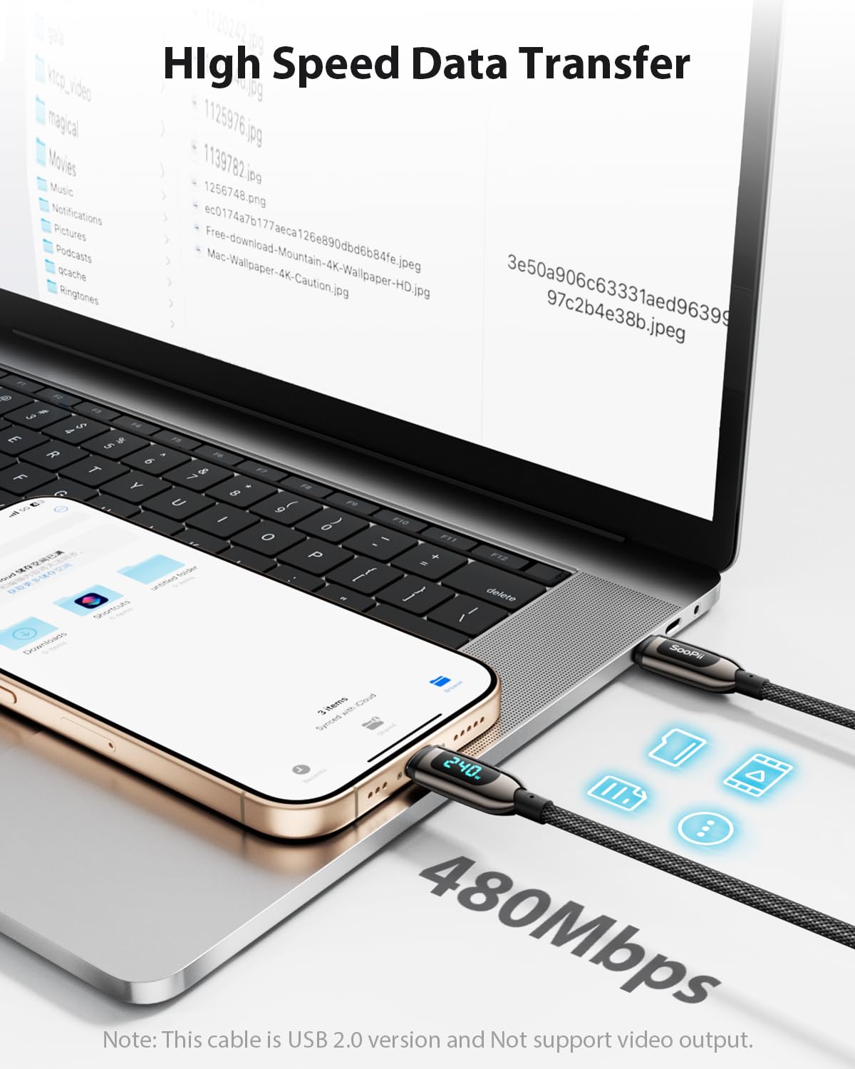 SOOPII 240W USB C to USB C Cable Fast Charge, Nylon Braided Cable with LED Display for lPhone 17/17 Pro/17 Plus/17 Pro Max,lPad Air,MacBook Pro,Galaxy S25/S24, Pixel, LG (Black, 1.2M 2Pack- 240W)