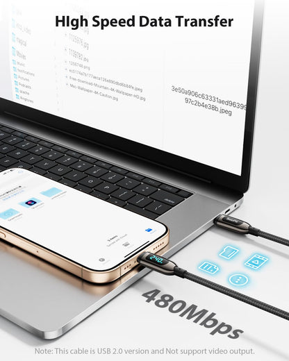 SOOPII 240W USB C to USB C Cable Fast Charge, Nylon Braided Cable with LED Display for lPhone 17/17 Pro/17 Plus/17 Pro Max,lPad Air,MacBook Pro,Galaxy S25/S24, Pixel, LG (Black, 1.2M 2Pack- 240W)